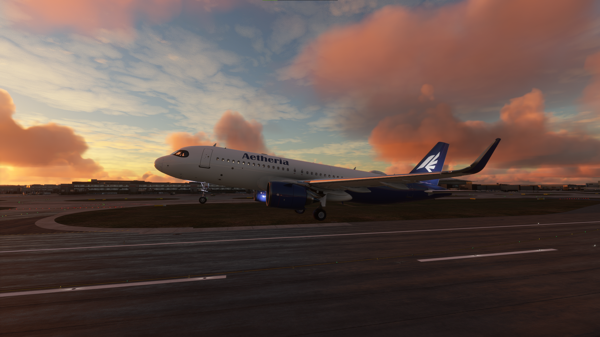 Aetheria Airlines A32NX "City Of London" taking off from Gatwick.